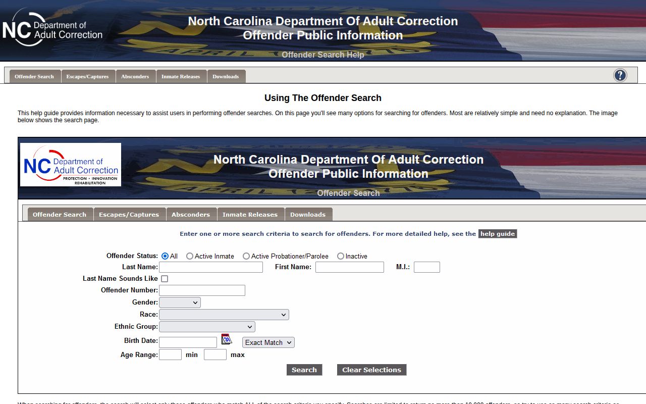NCDAC released offender search status definitions for Tyrrell County