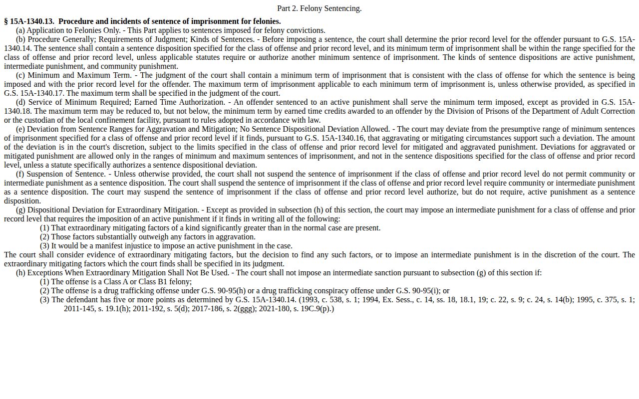 Tyrrell County projected release date felony minimum term statute