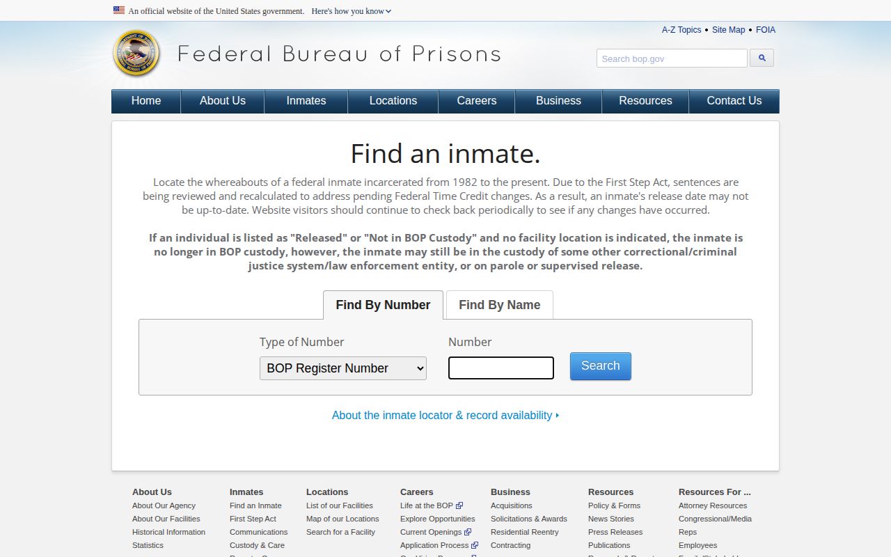 Federal Bureau of Prisons release lookup for a Tyrrell County federal case