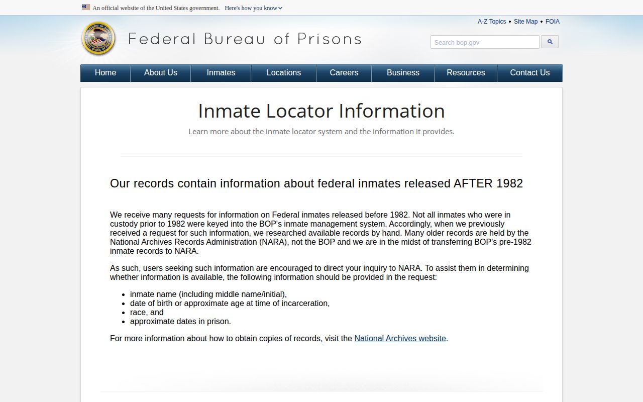 BOP released and not in custody status explanation for Tyrrell County