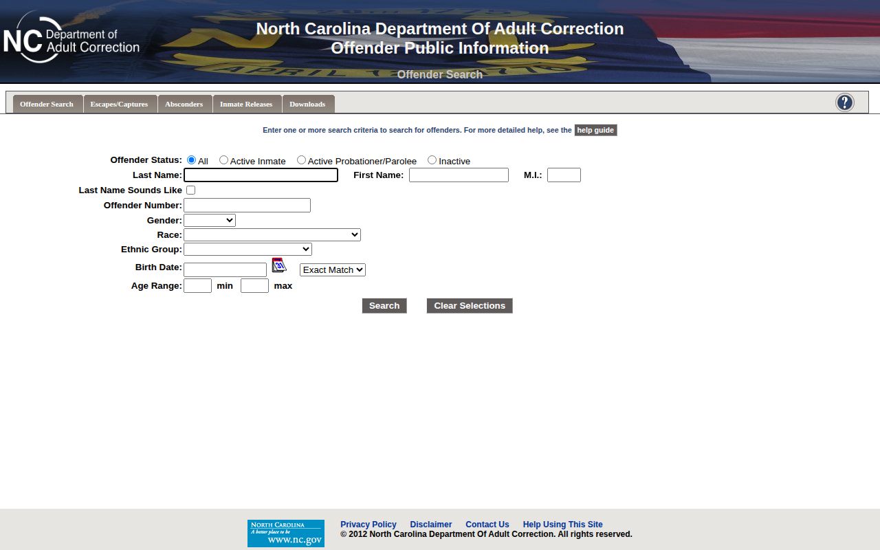 NCDAC Tyrrell County released inmate offender search
