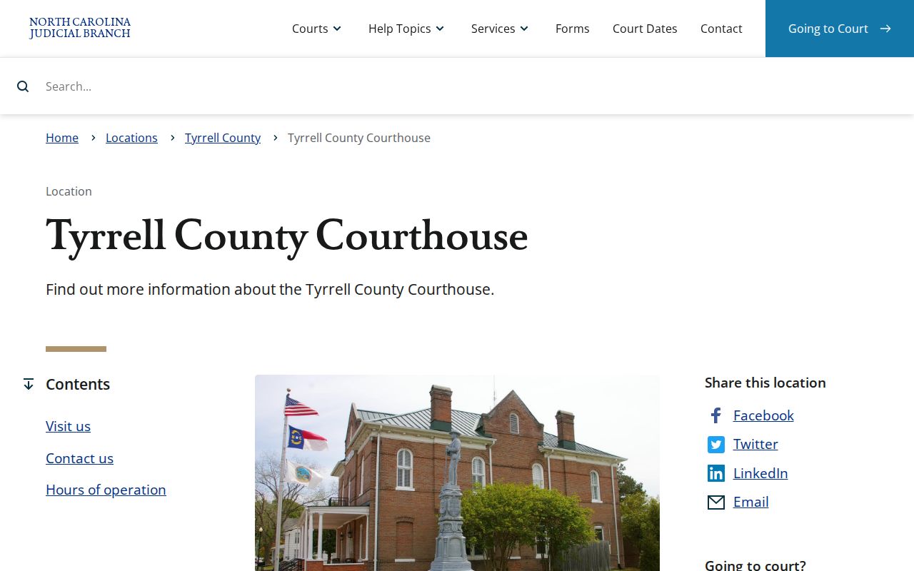 Tyrrell County release record courthouse contact page
