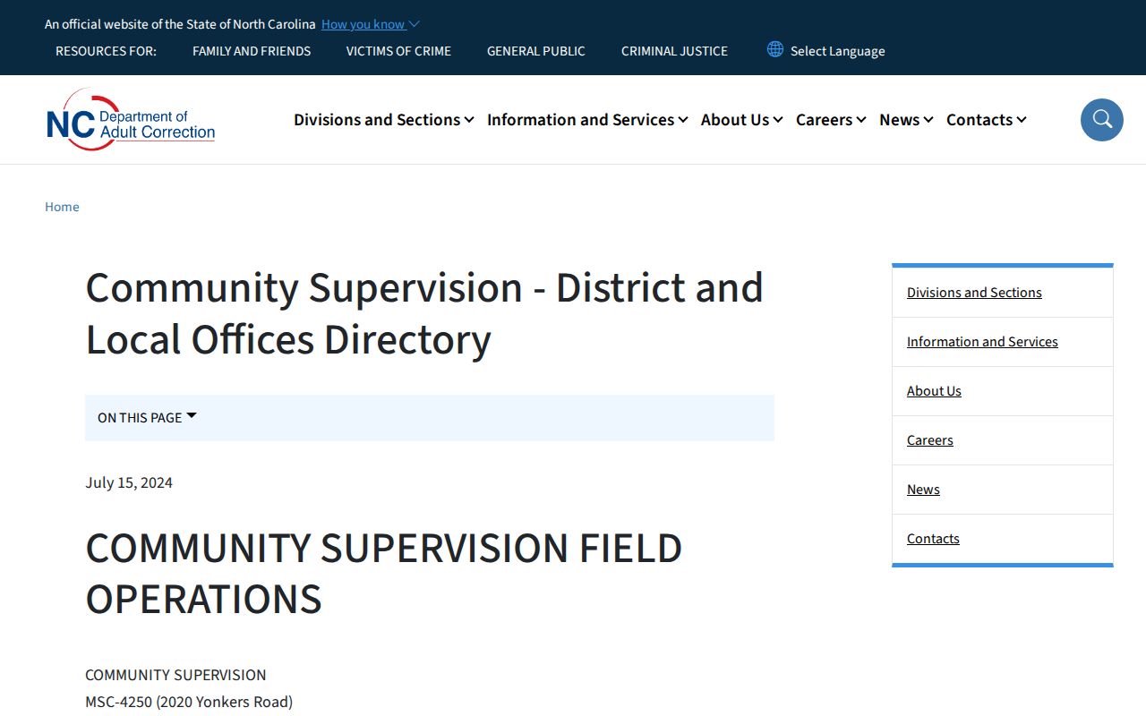 Tyrrell County probation and parole District 2 office directory
