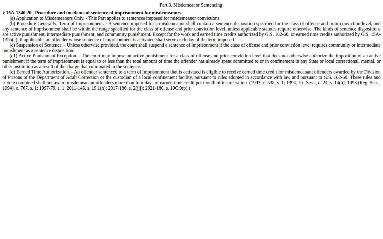 Tyrrell County projected release misdemeanor earned-time rule